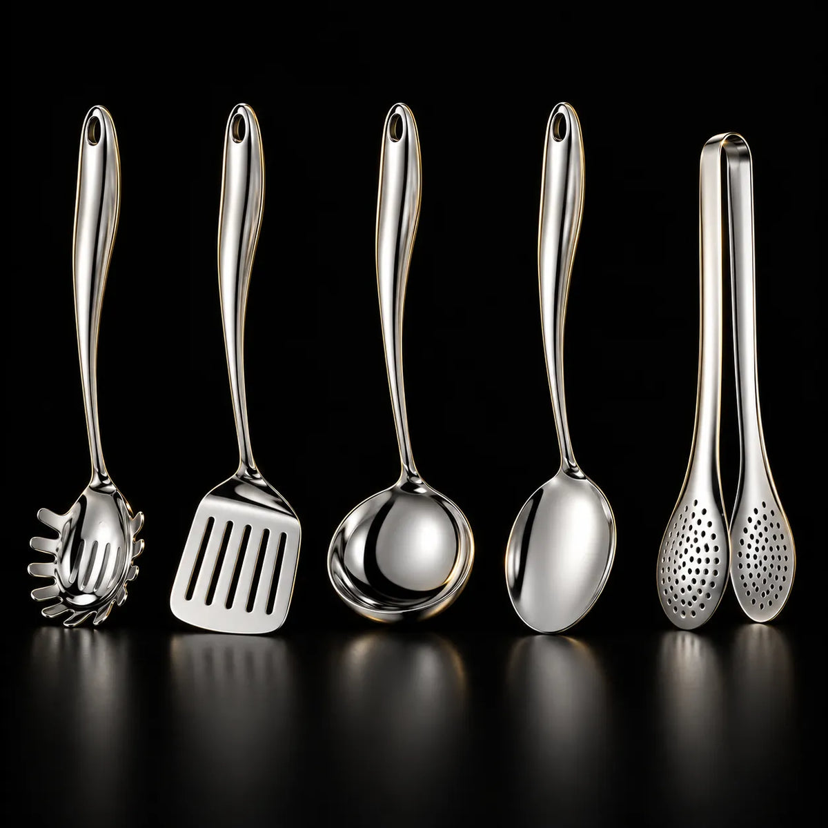 Stainless Steel Kitchen Utensil Set with Curved Handles
