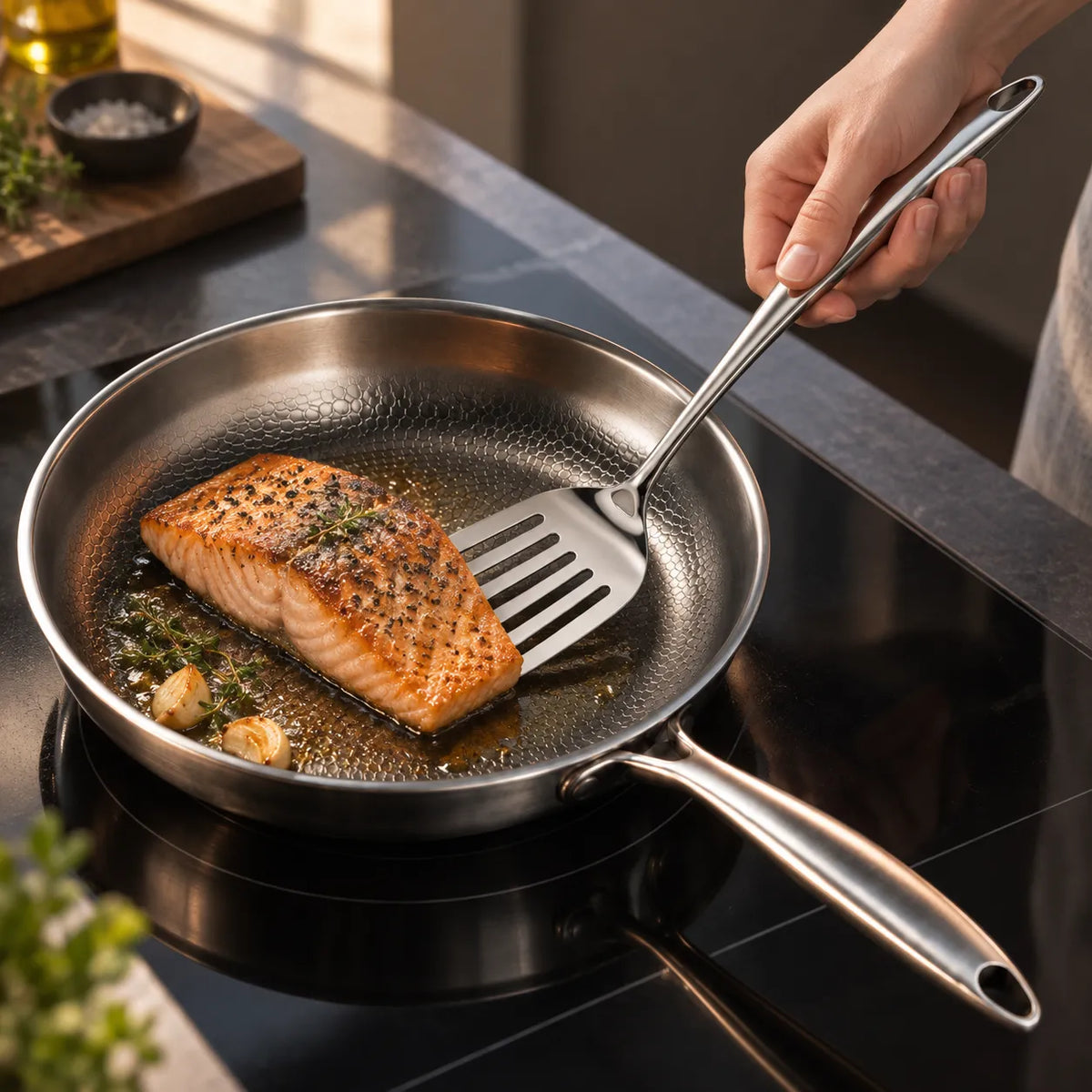 Stainless Steel Kitchen Utensil Set with Curved Handles