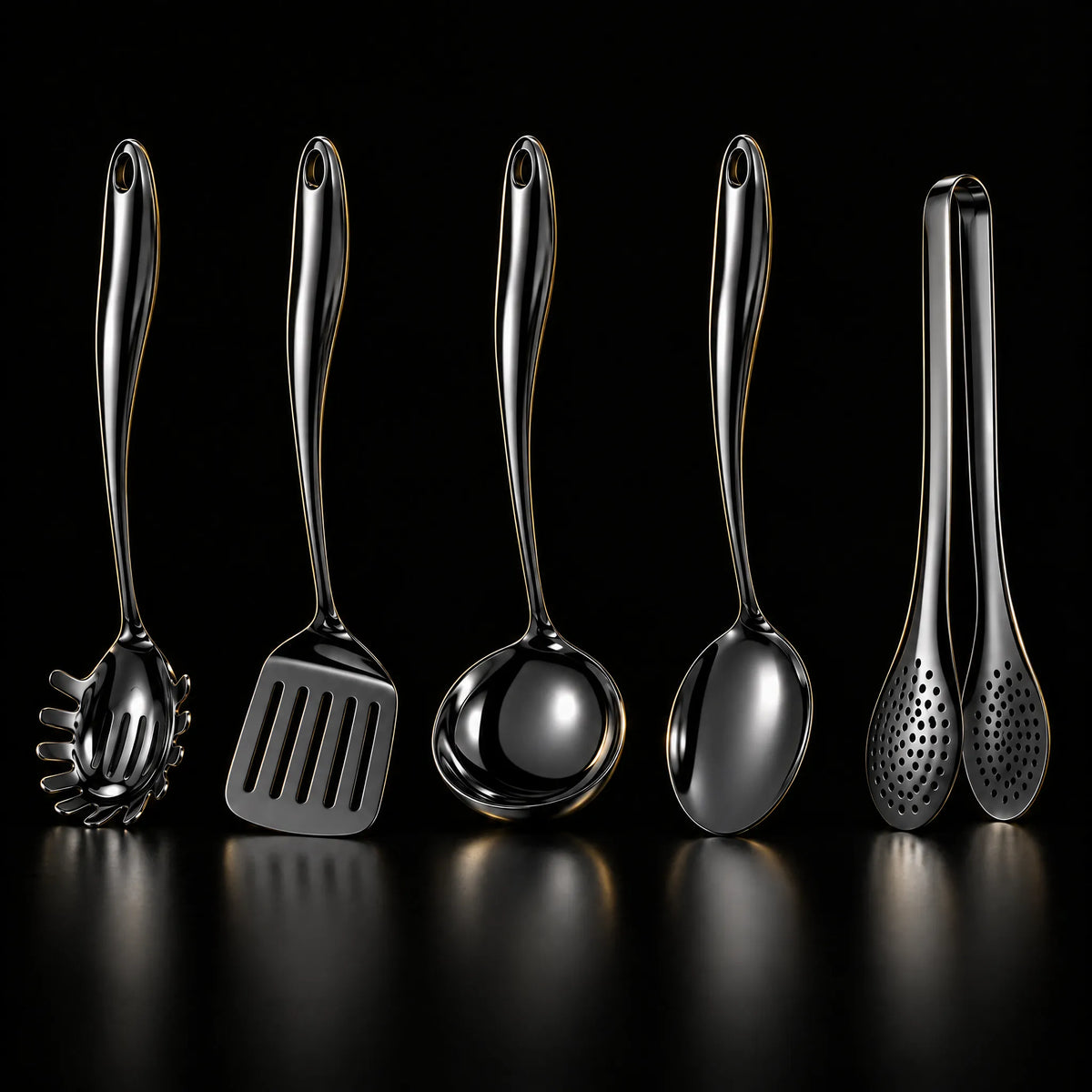 Stainless Steel Kitchen Utensil Set with Curved Handles