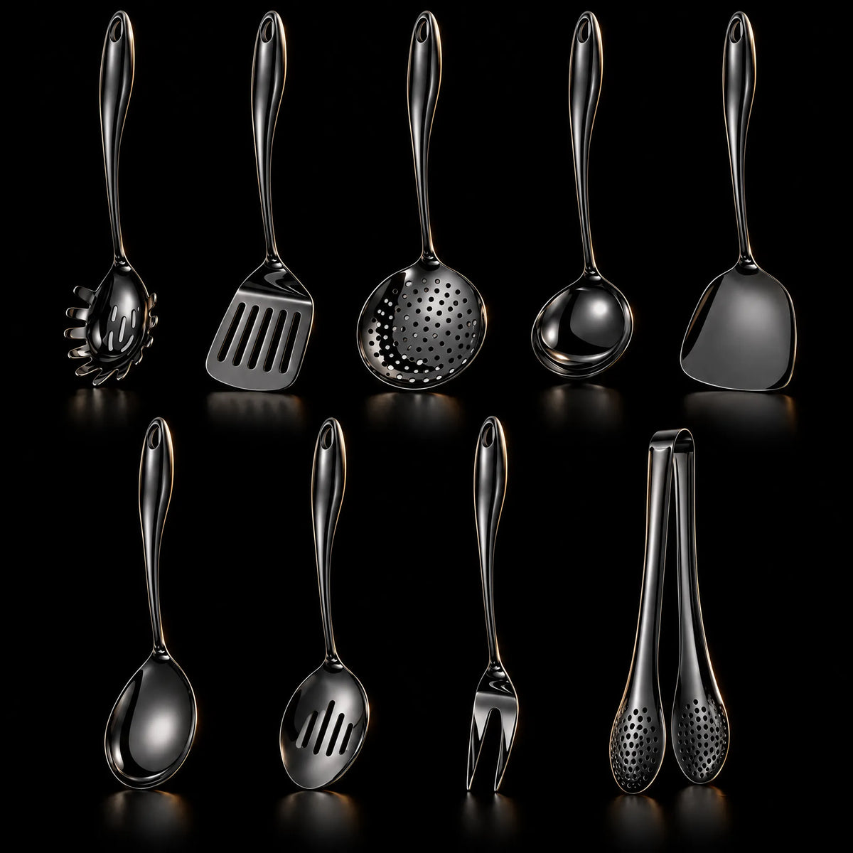 Stainless Steel Kitchen Utensil Set with Curved Handles