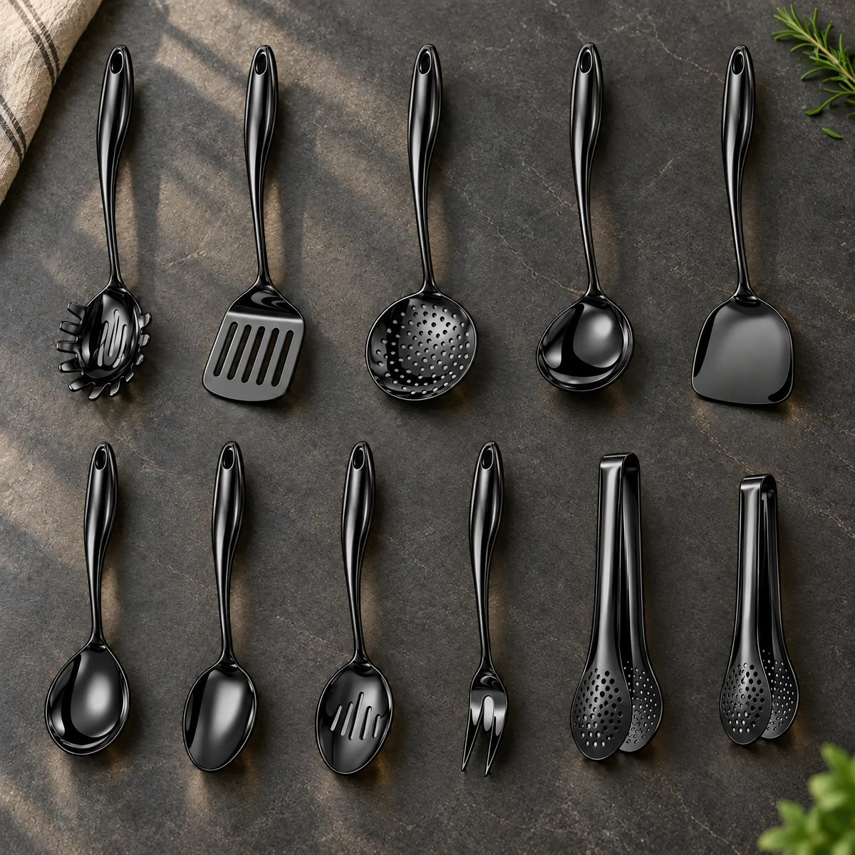 Stainless Steel Kitchen Utensil Set with Curved Handles