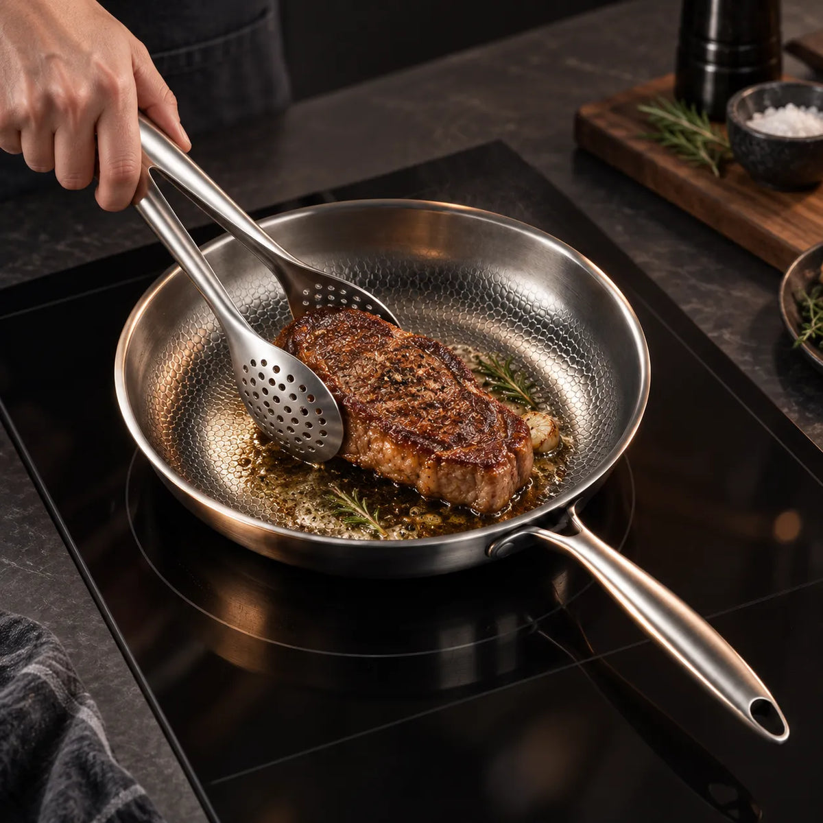 Stainless Steel Kitchen Utensil Set with Curved Handles