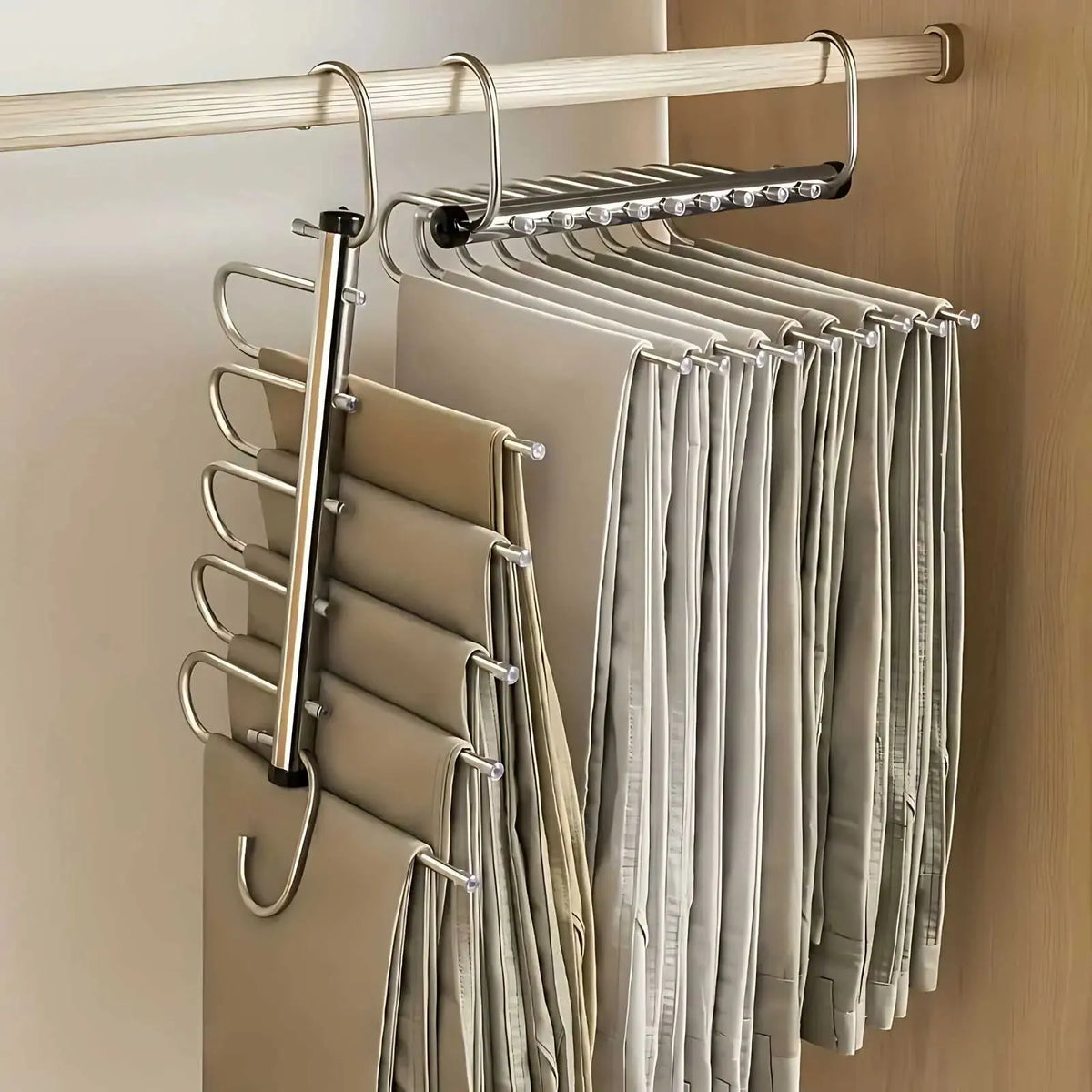 Stainless Steel Multi-Tier Clothes Hanger Organizer with Swivel Hooks