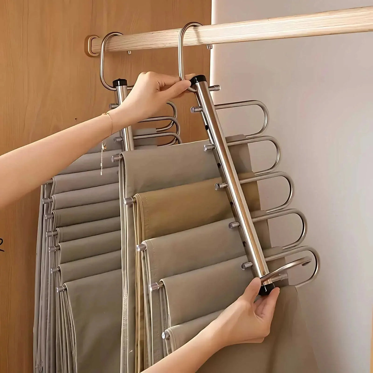 Stainless Steel Multi-Tier Clothes Hanger Organizer with Swivel Hooks