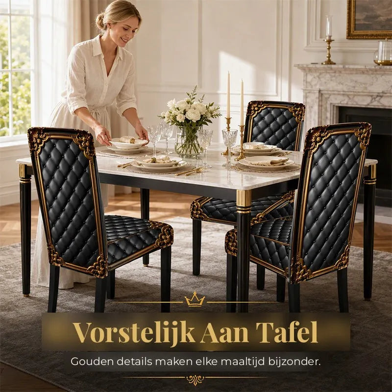 Stretch Baroque Dining Chair Cover with Gold Detail Print