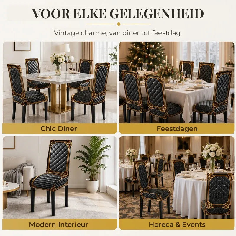 Stretch Baroque Dining Chair Cover with Gold Detail Print