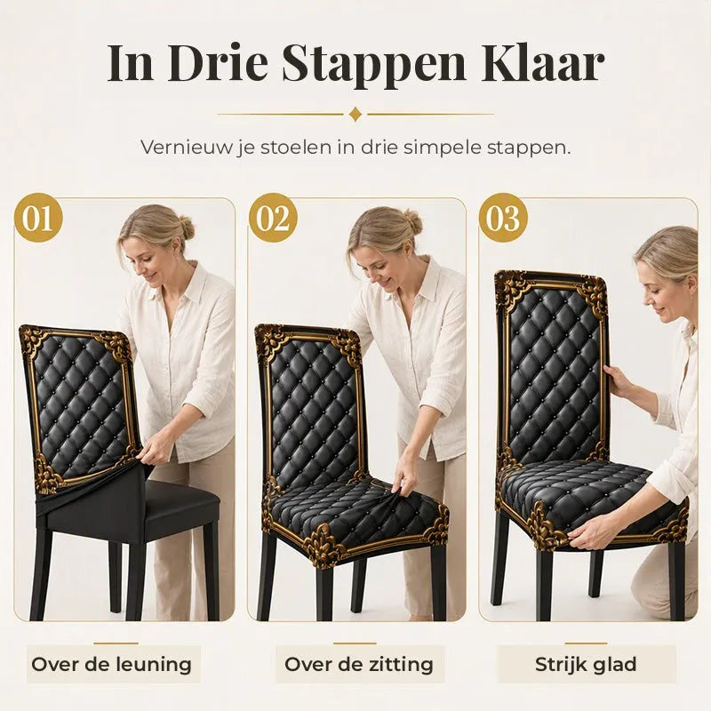 Stretch Baroque Dining Chair Cover with Gold Detail Print