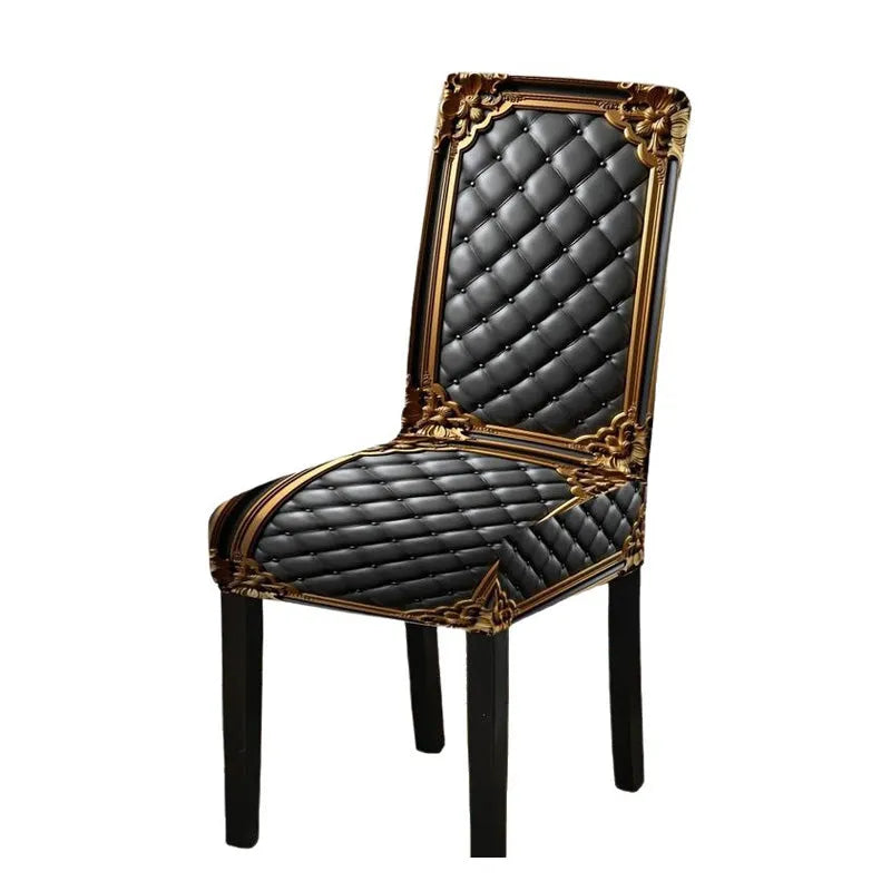 Stretch Baroque Dining Chair Cover with Gold Detail Print