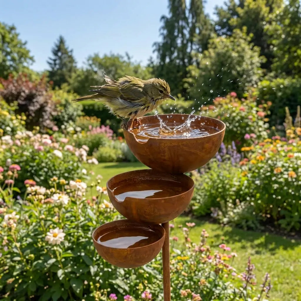 Three-Tier Metal Bird Bath with Ground Stake
