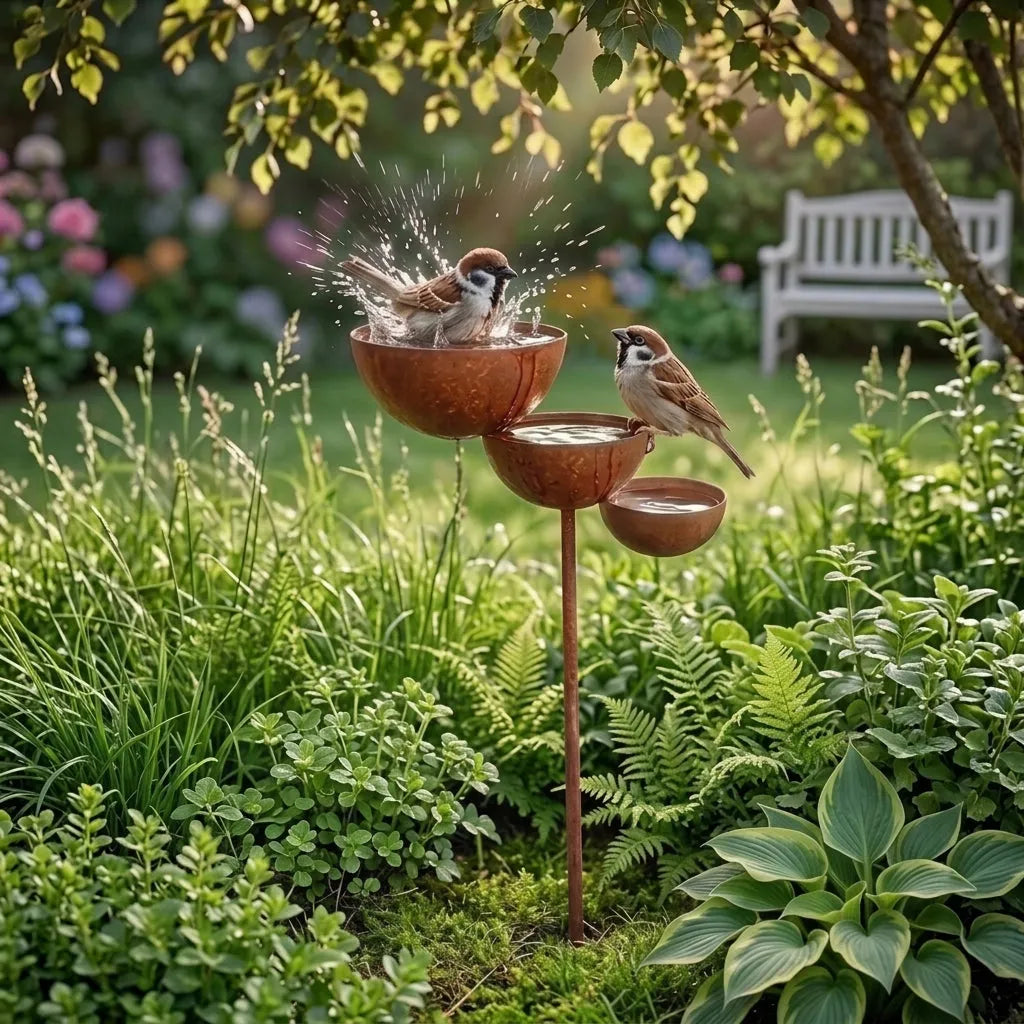 Three-Tier Metal Bird Bath with Ground Stake
