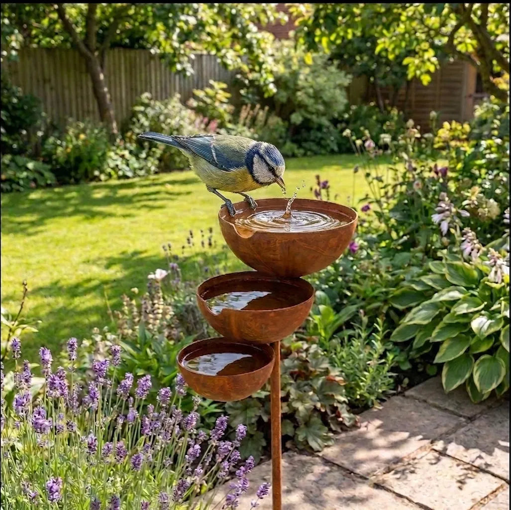 Three-Tier Metal Bird Bath with Ground Stake