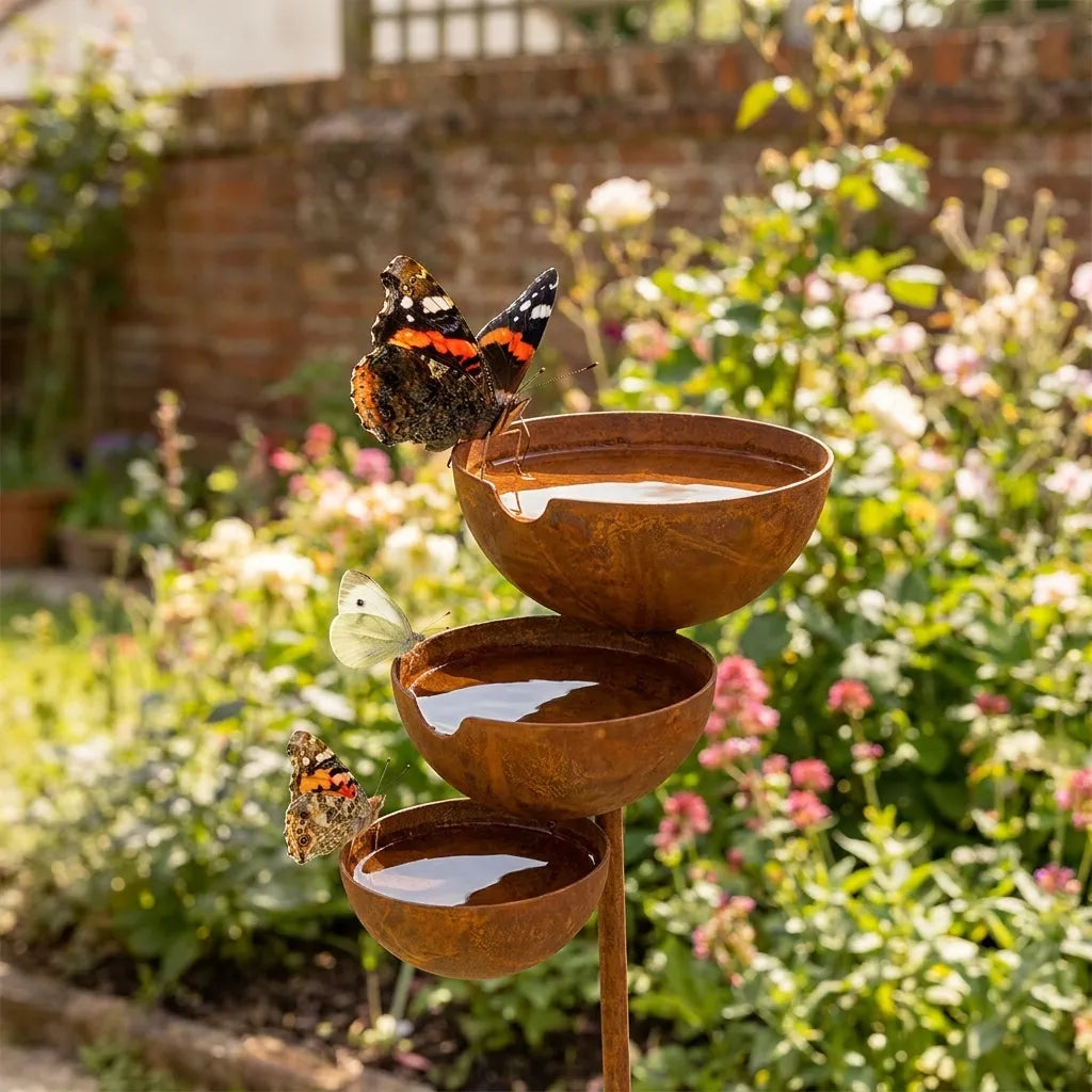 Three-Tier Metal Bird Bath with Ground Stake