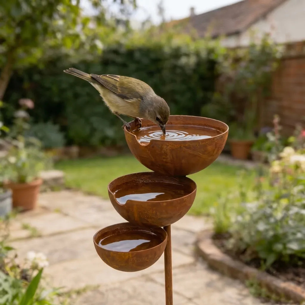 Three-Tier Metal Bird Bath with Ground Stake