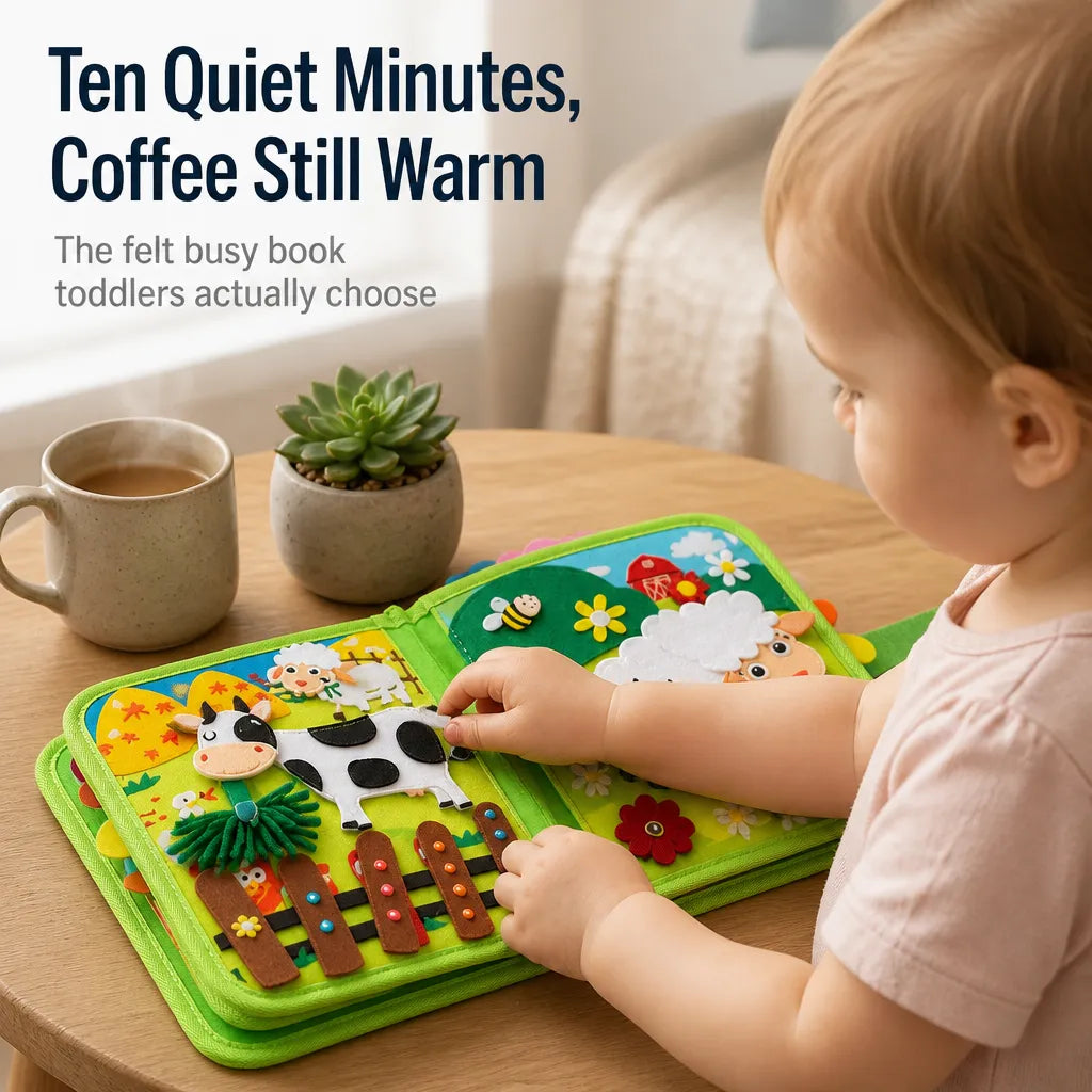 Toddler Felt Farm Quiet Book with Zippers and Puppets