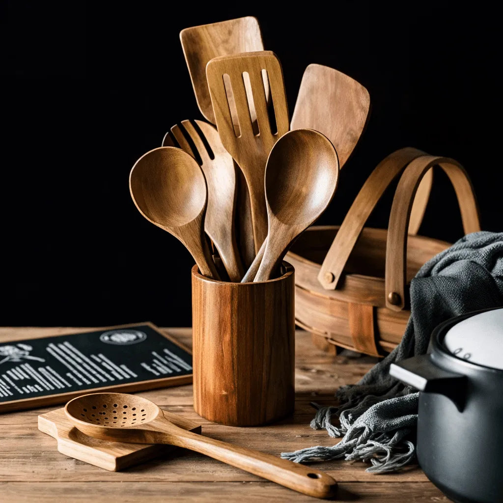 Traditional Japanese Wooden Kitchen Utensil Set