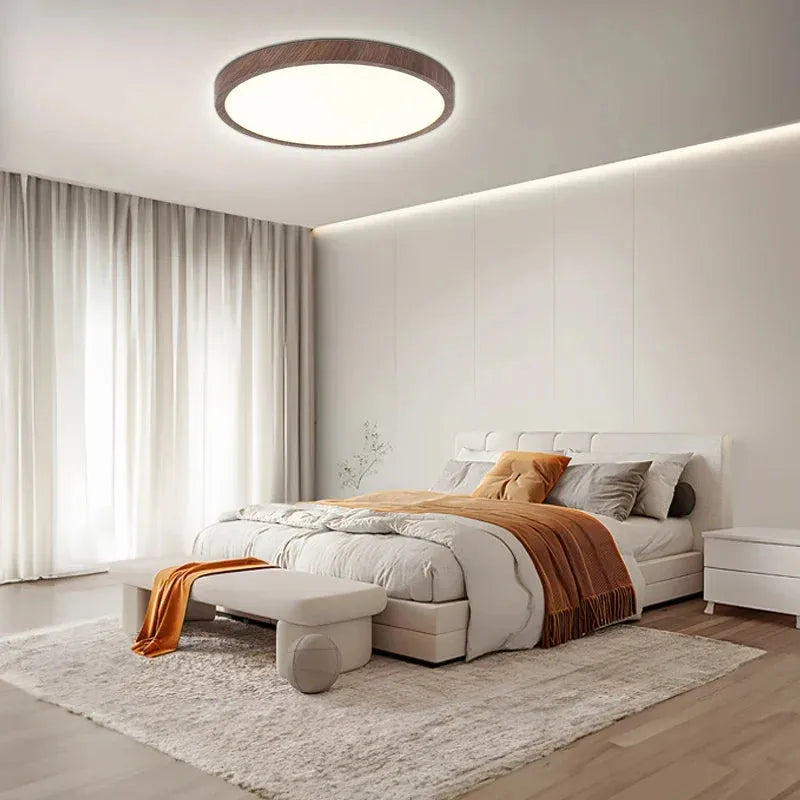 Ultra-Thin Walnut Circular LED Ceiling Light