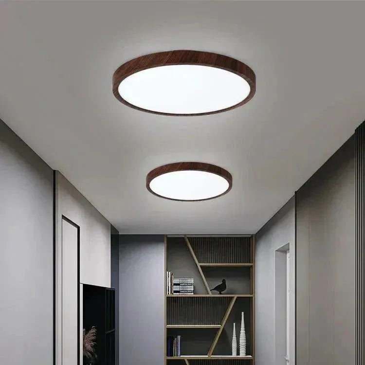 Ultra-Thin Walnut Circular LED Ceiling Light