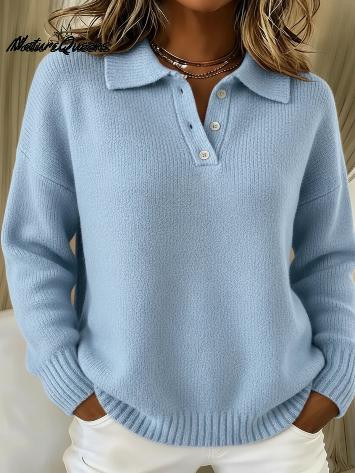 Unisex Long Sleeve Polo Collar Knit Sweater