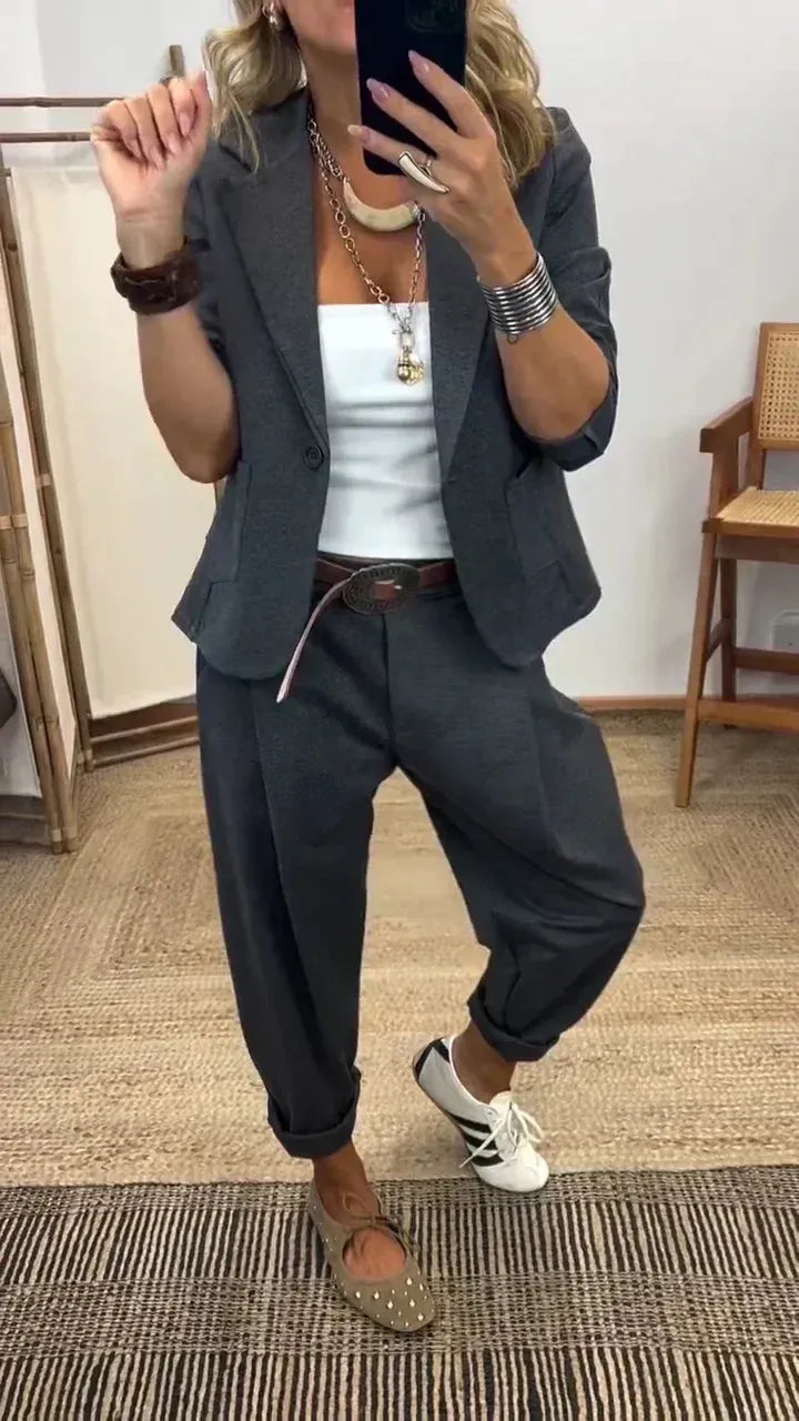 Unisex Notch Lapel Business Casual Suit Set