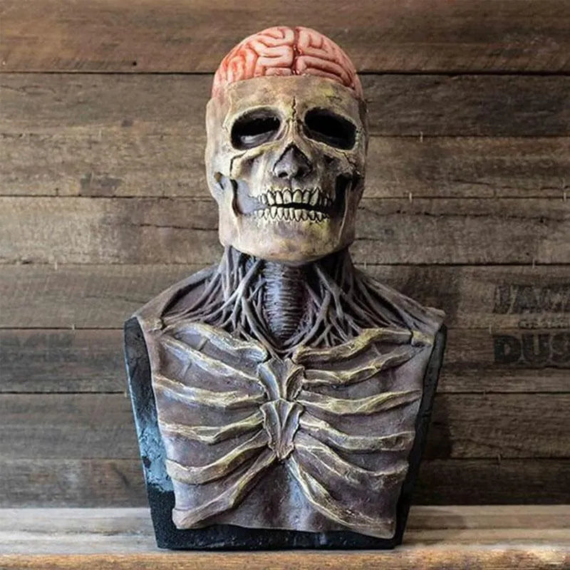 Unisex Realistic Skeleton Halloween Mask with Exposed Brain