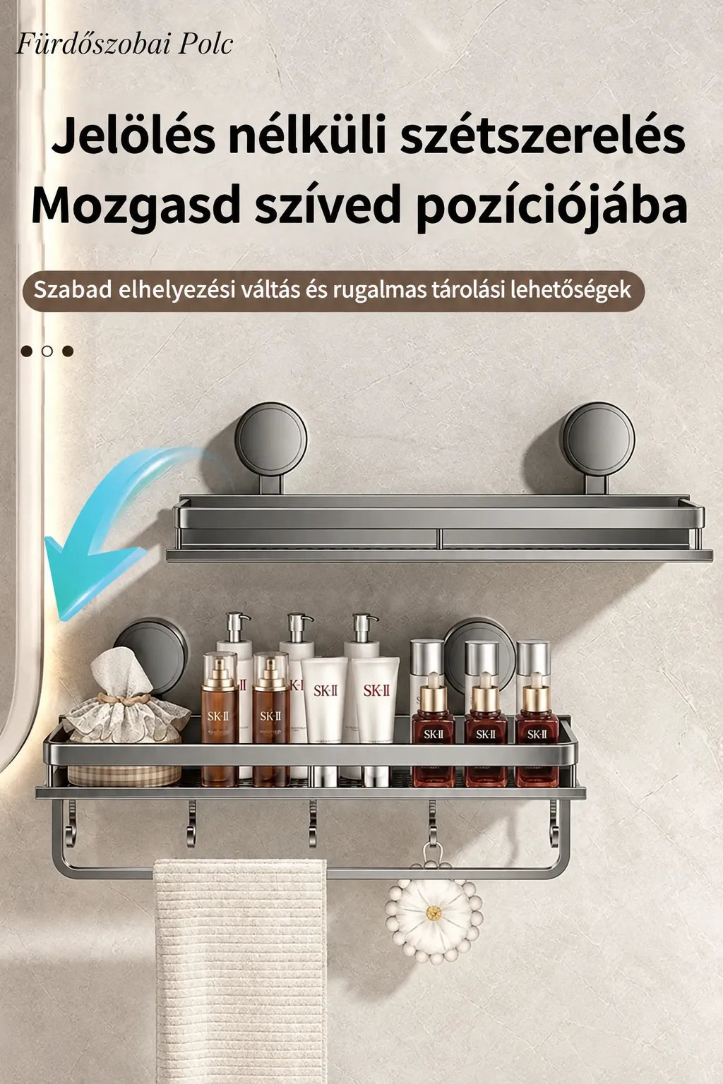 Wall-Mounted Bathroom Shelf with Suction Cups and Drainage