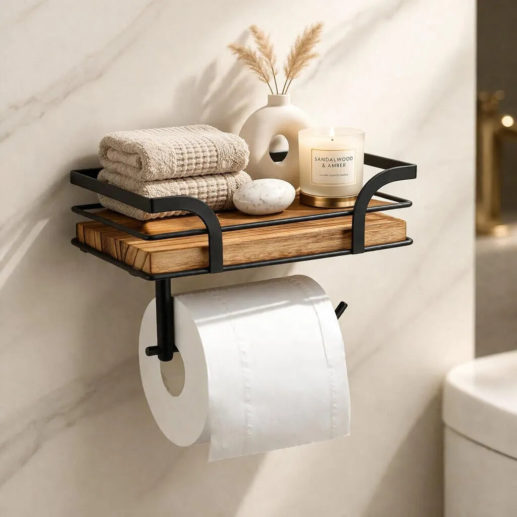 Wall-Mounted Toilet Paper Holder with Storage Shelf