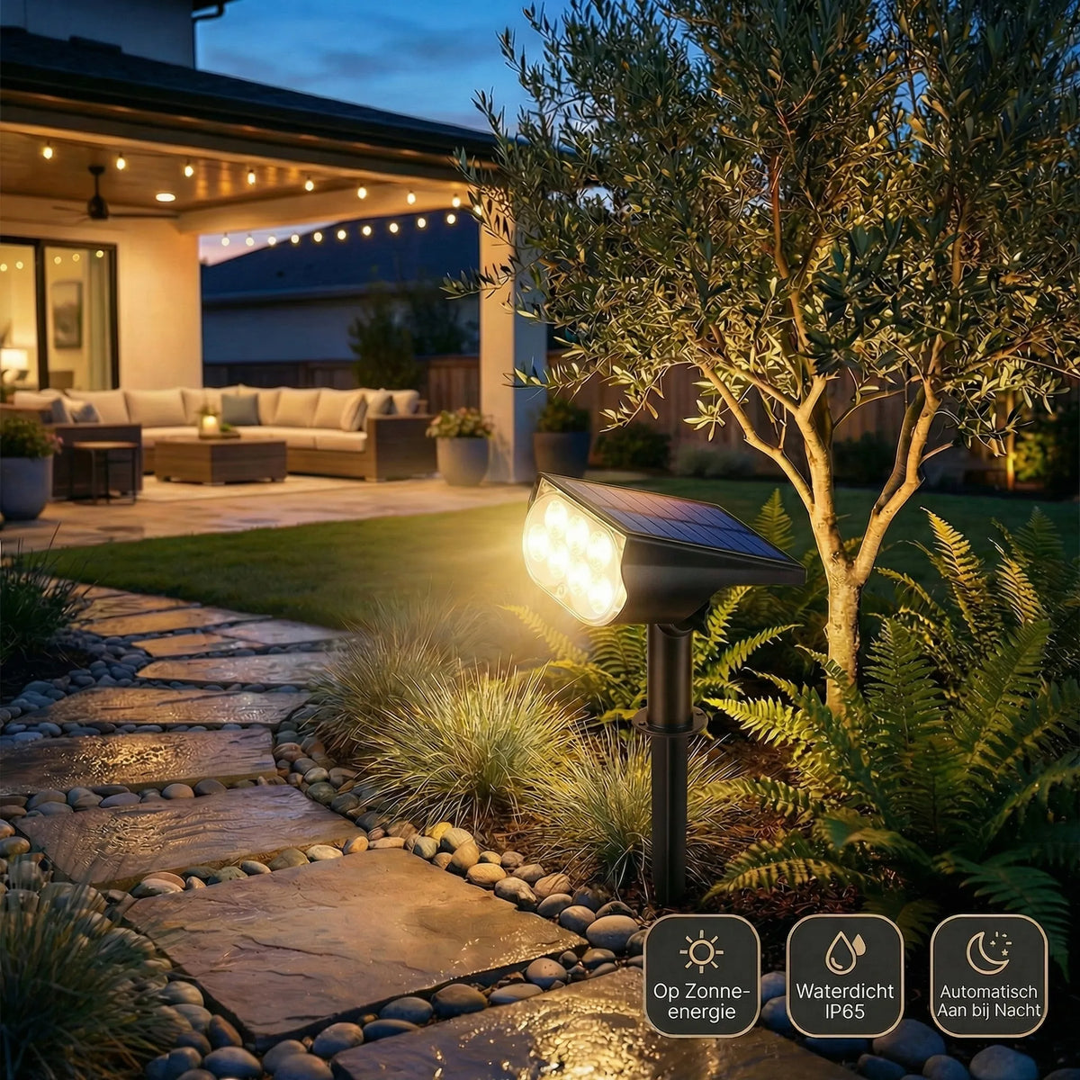 Waterproof Solar Garden Spotlight with Adjustable Head