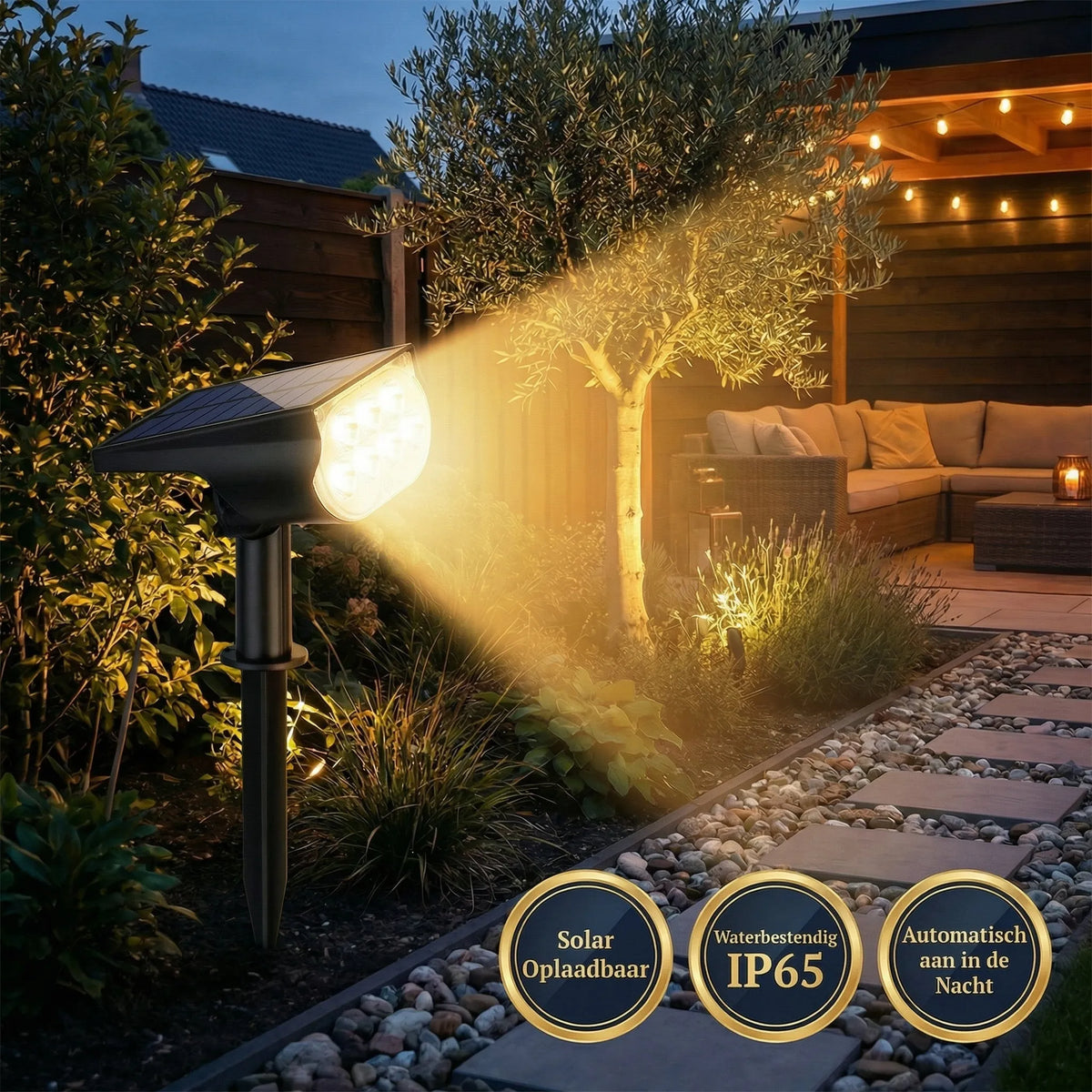Waterproof Solar Garden Spotlight with Adjustable Head