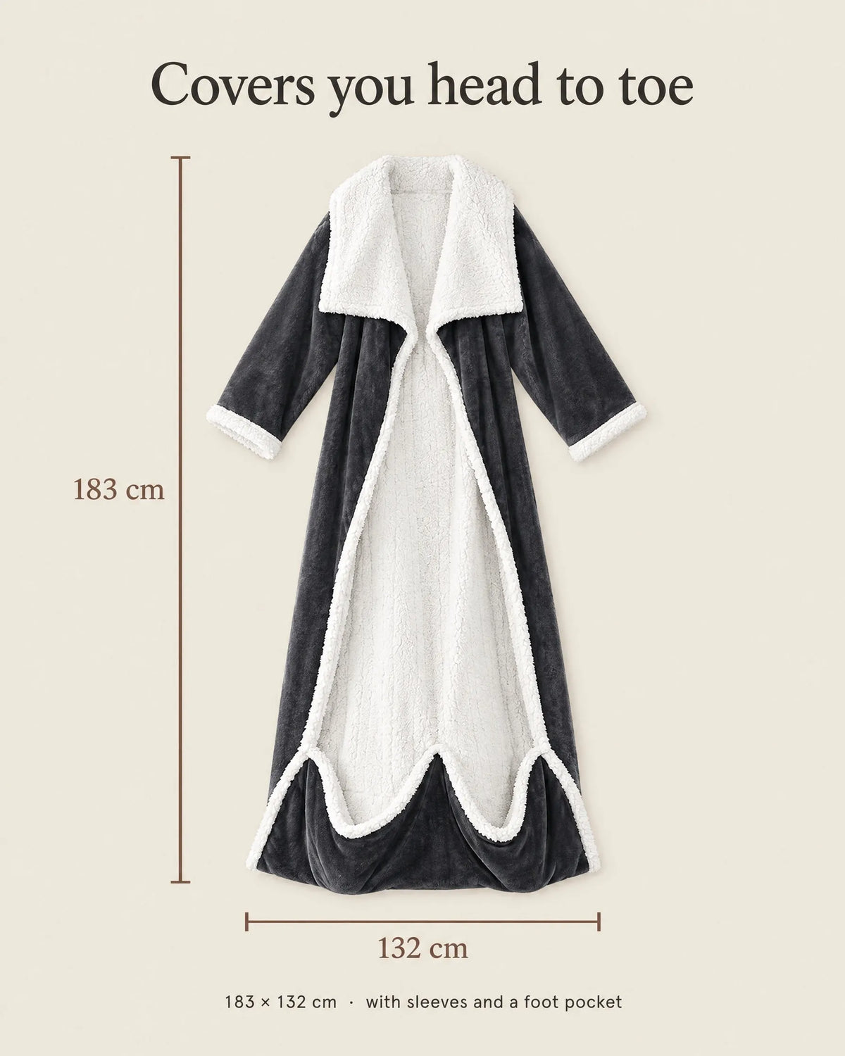 Wearable Heated Blanket Robe with Sleeves and Foot Pocket