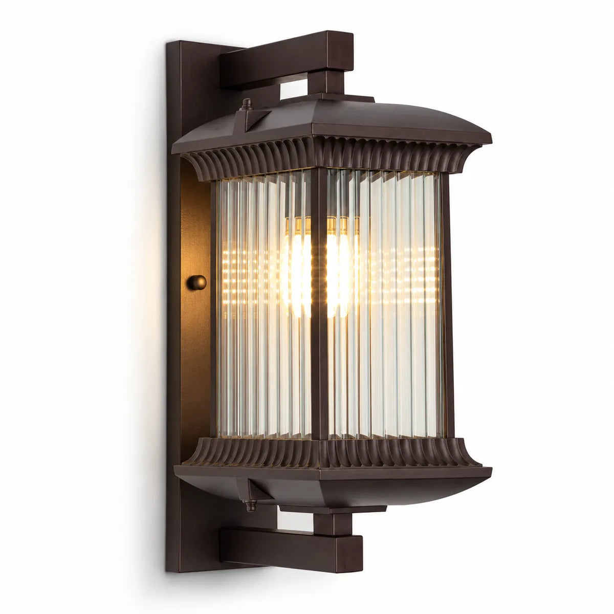Weatherproof Ribbed Glass Outdoor Wall Light with Metal Frame