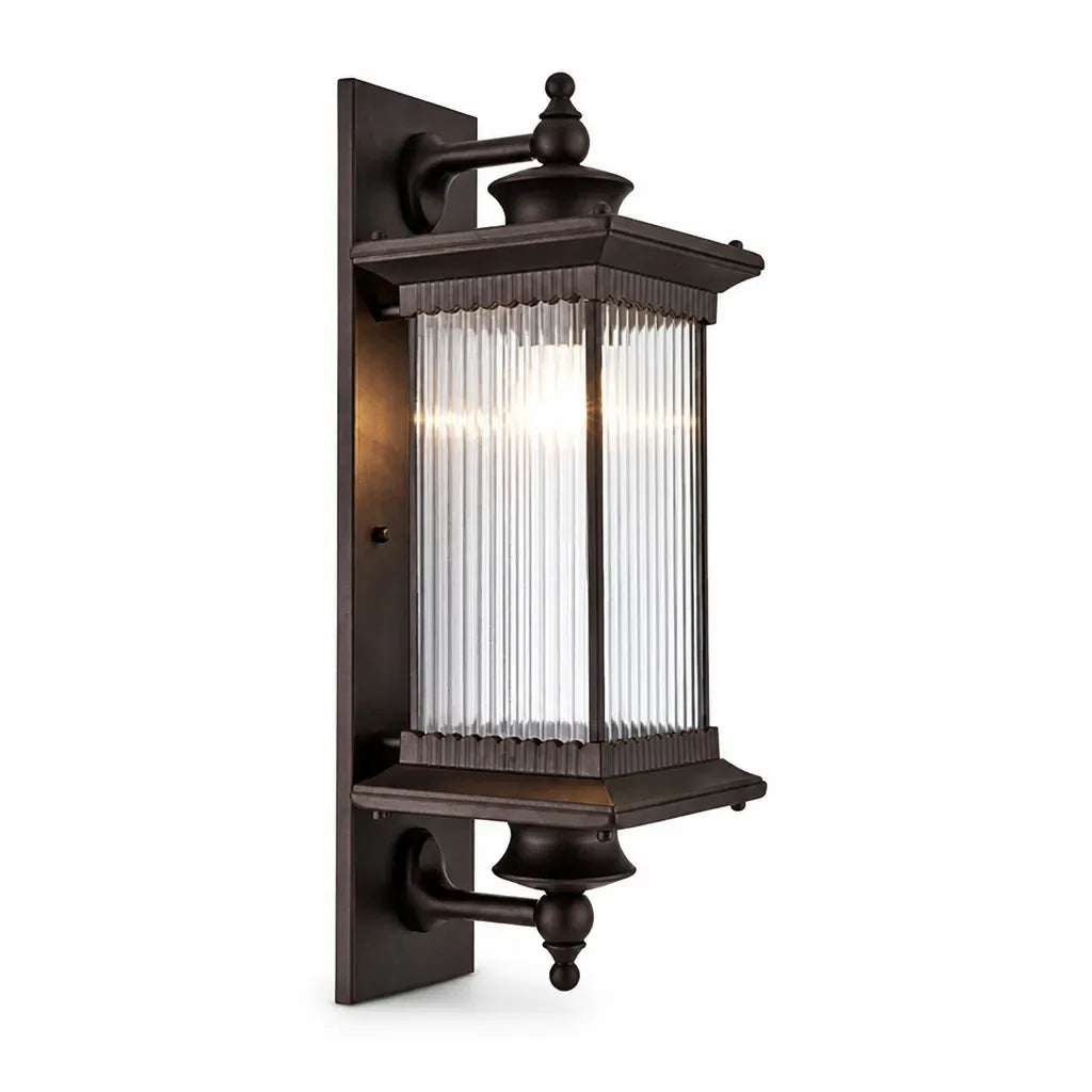 Weatherproof Ribbed Glass Outdoor Wall Light with Metal Frame