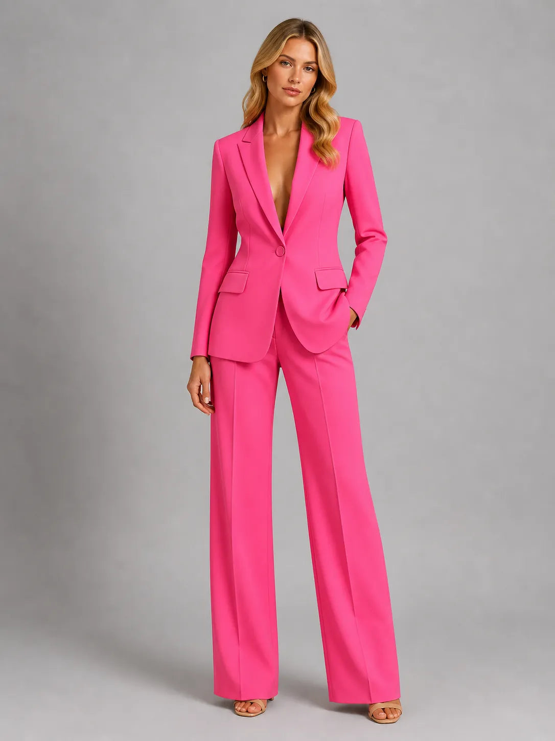 Women's 2-Piece Pantsuit with Blazer and Wide-Leg Pants