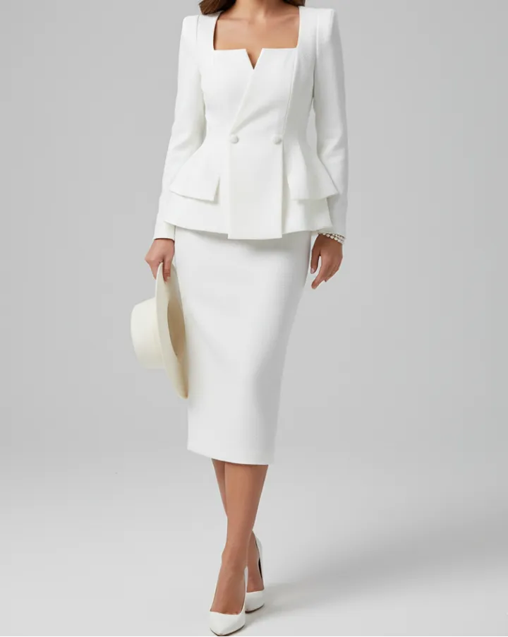 Women's 2-Piece Peplum Skirt Suit Set with Square Neckline