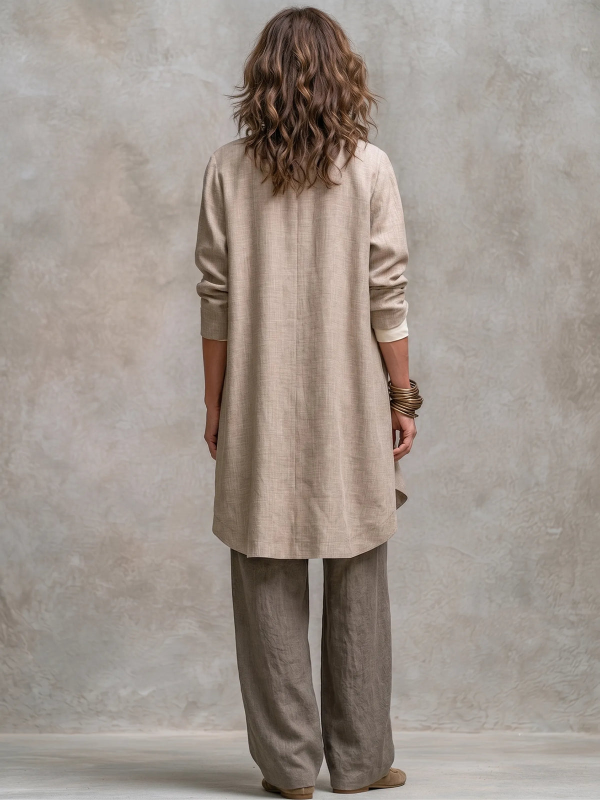 Women's 3-Piece Flowing Lounge Set with Open Cardigan and Wide-Leg Pants