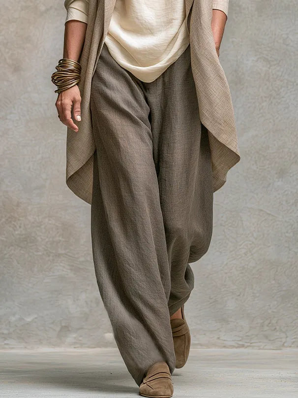 Women's 3-Piece Linen-Look Suit Set with Long Jacket