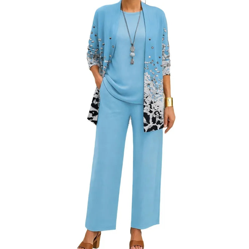 Women's 3-Piece Outfit Set with Patterned Cardigan