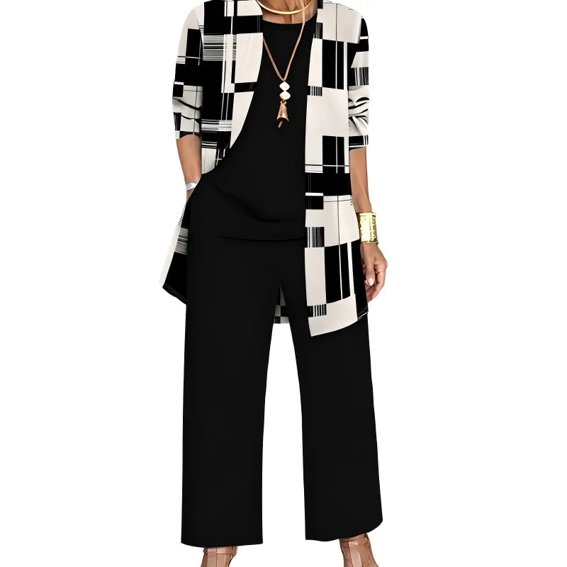 Women's 3-Piece Outfit Set with Patterned Cardigan