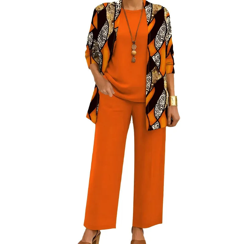 Women's 3-Piece Outfit Set with Patterned Cardigan