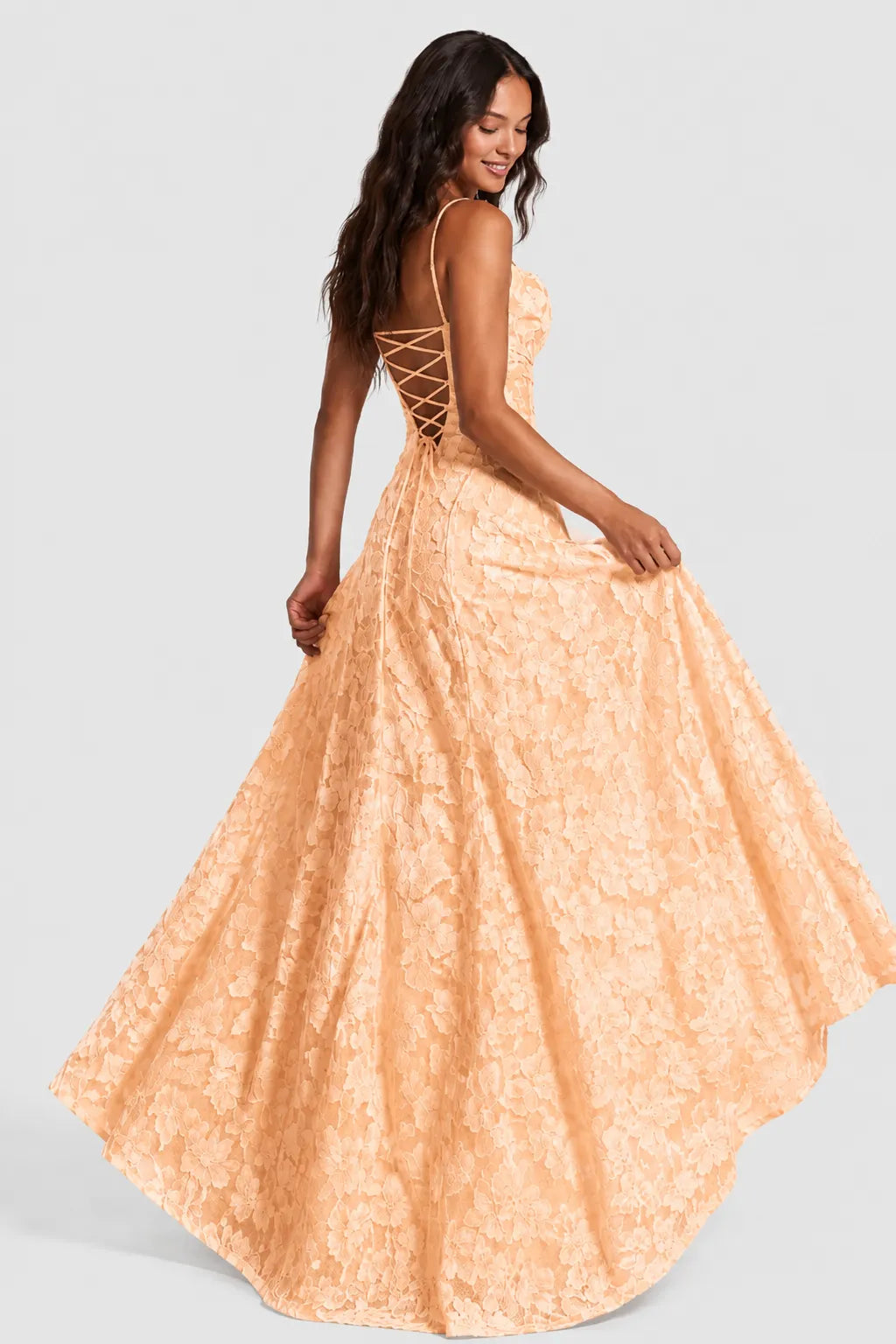 Women's 3D Floral Lace A-Line Midi-Maxi Dress with Draped Neckline