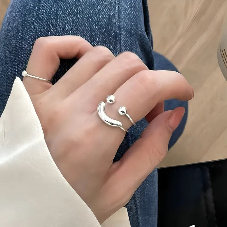 Women's Adjustable Smiley Face Ring with Minimalist Design
