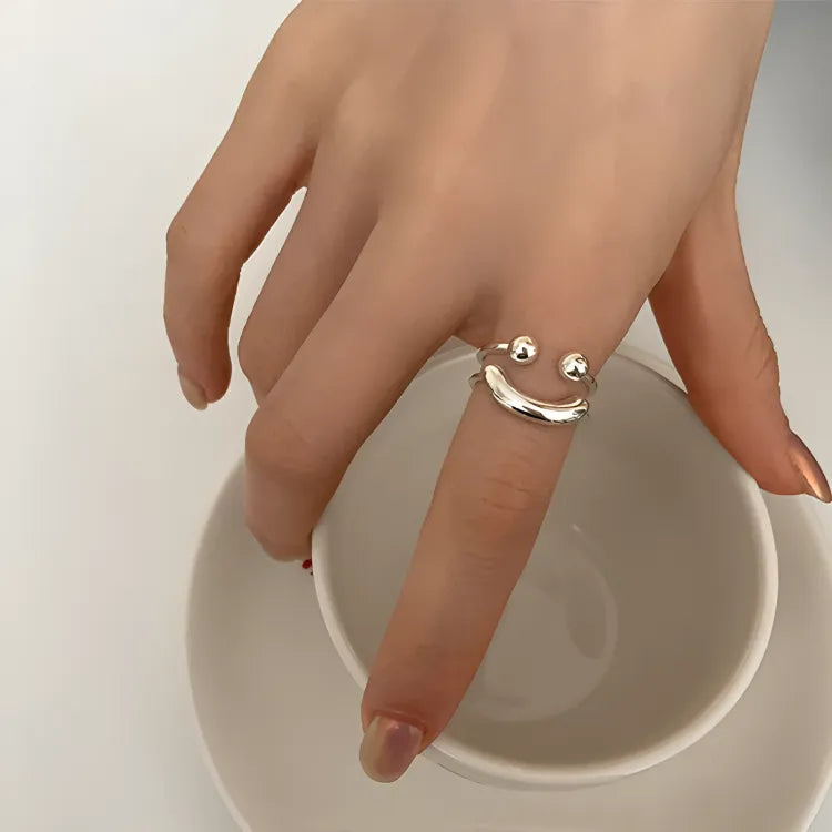 Women's Adjustable Smiley Face Ring with Minimalist Design