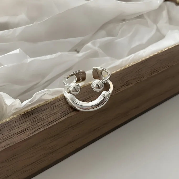 Women's Adjustable Smiley Face Ring with Minimalist Design