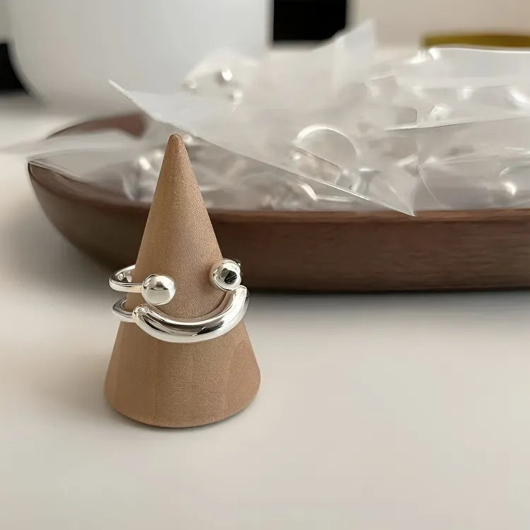 Women's Adjustable Smiley Face Ring with Minimalist Design