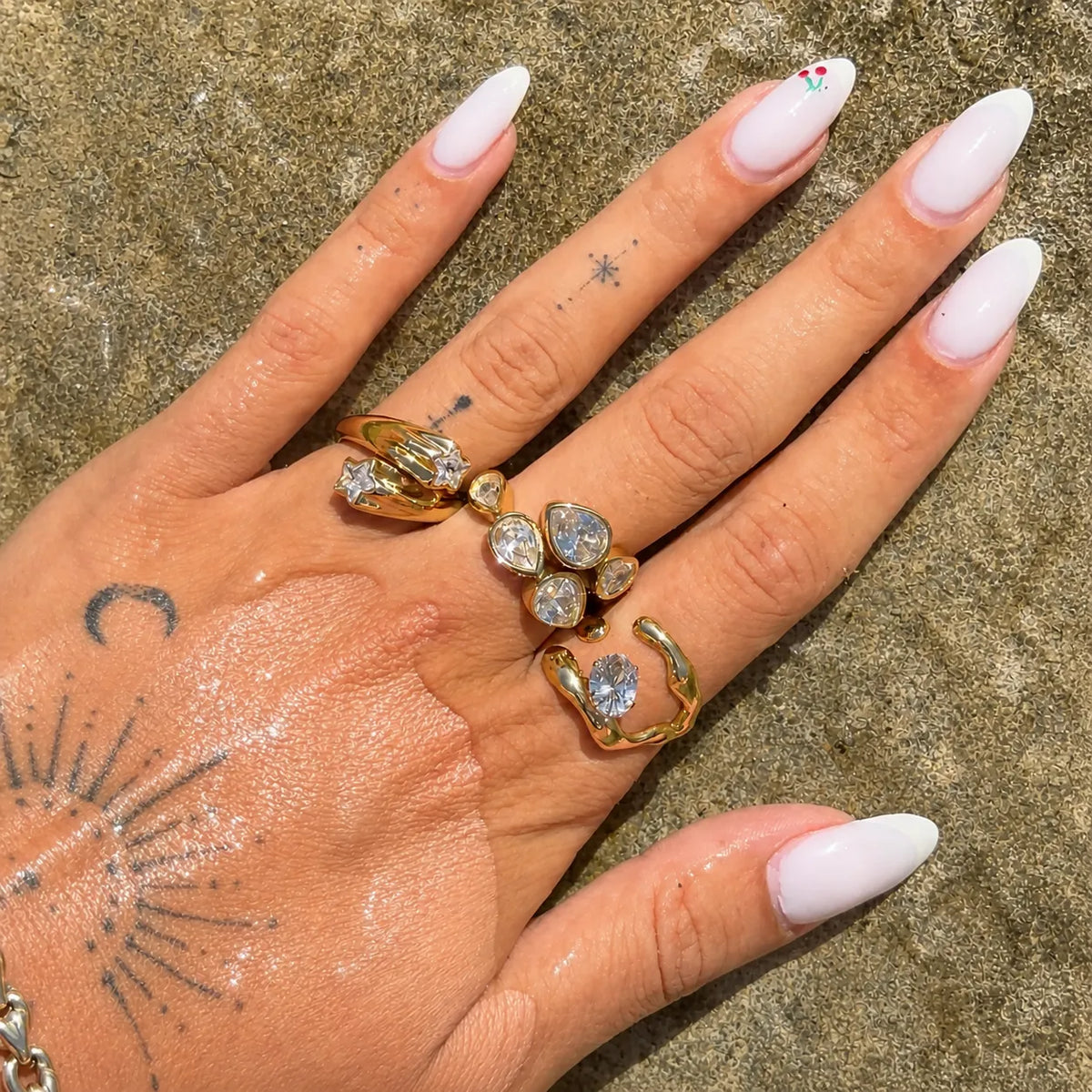 Women's Adjustable Star Wrap Ring in Gold Tone