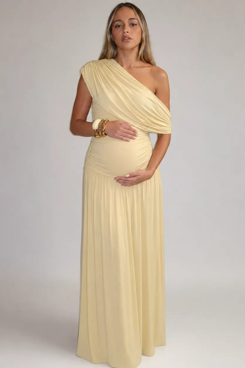 Women's Asymmetrical Maternity Maxi Dress in Yellow