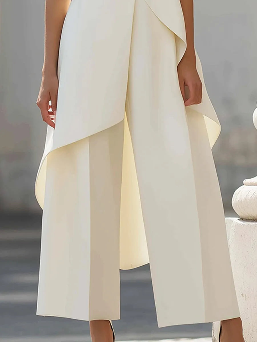 Women's Asymmetrical Top and Wide Leg Trouser Set
