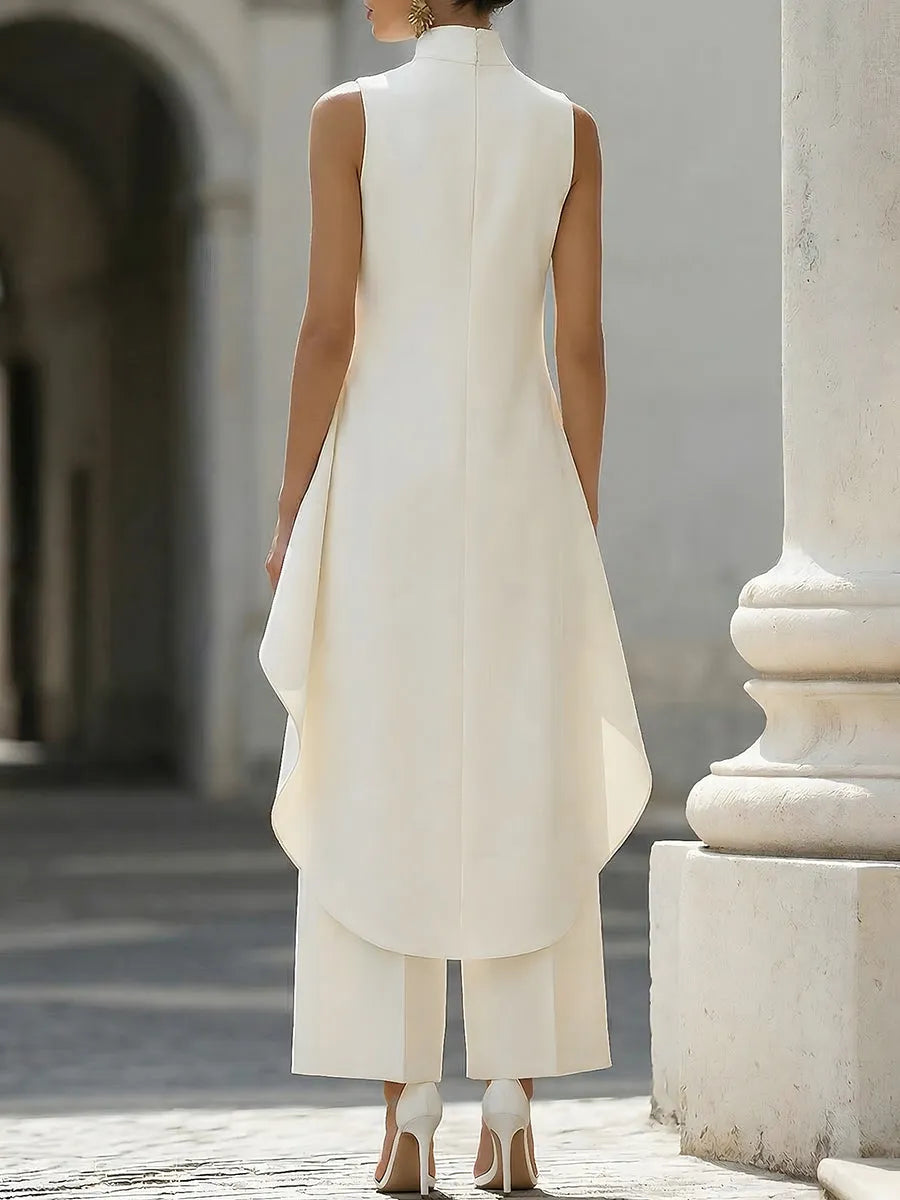Women's Asymmetrical Top and Wide Leg Trouser Set