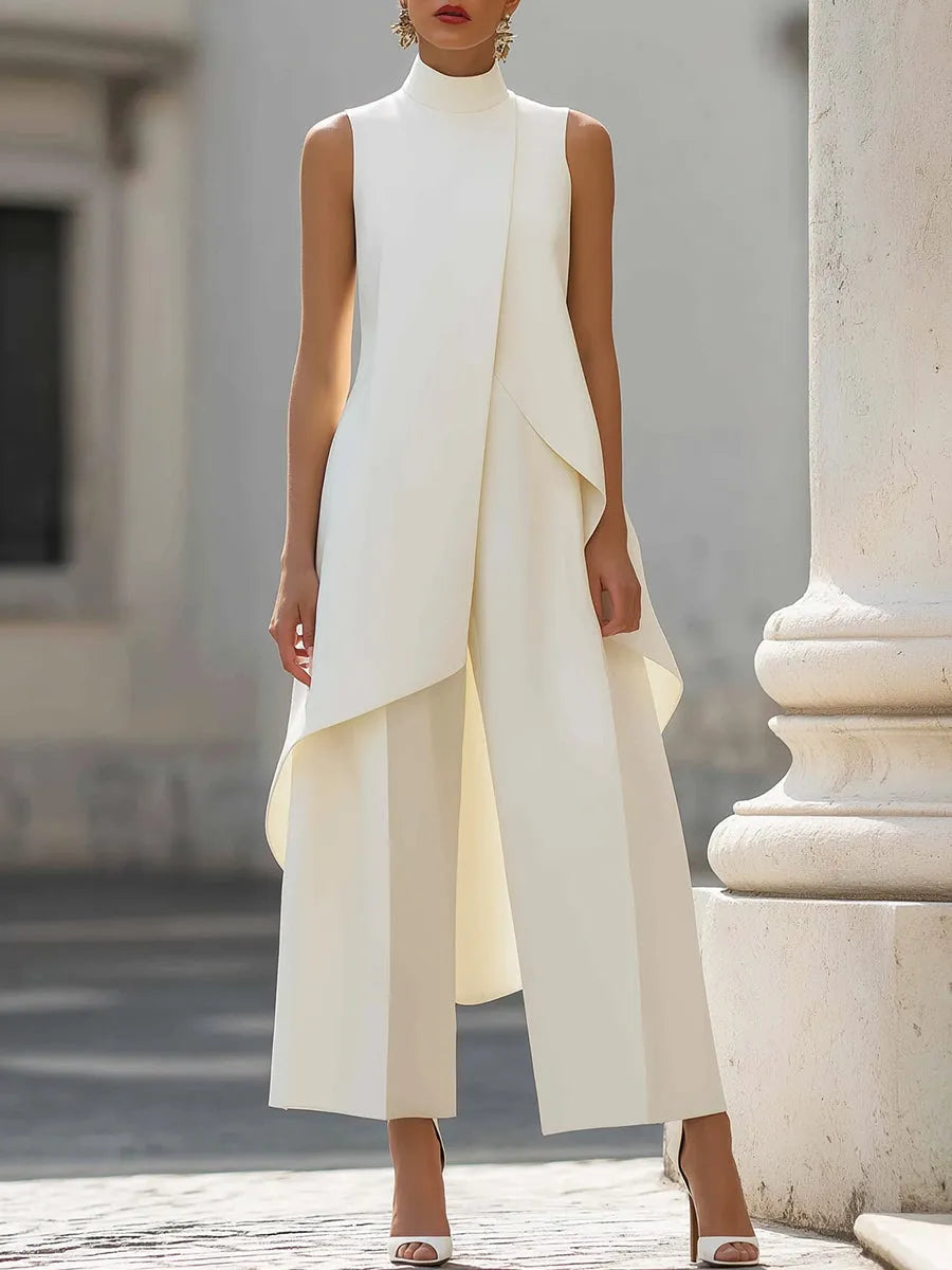 Women's Asymmetrical Top and Wide Leg Trouser Set
