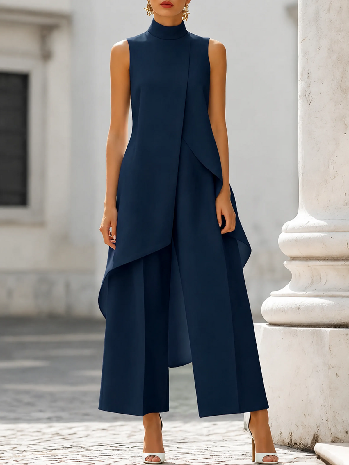 Women's Asymmetrical Top and Wide Leg Trouser Set