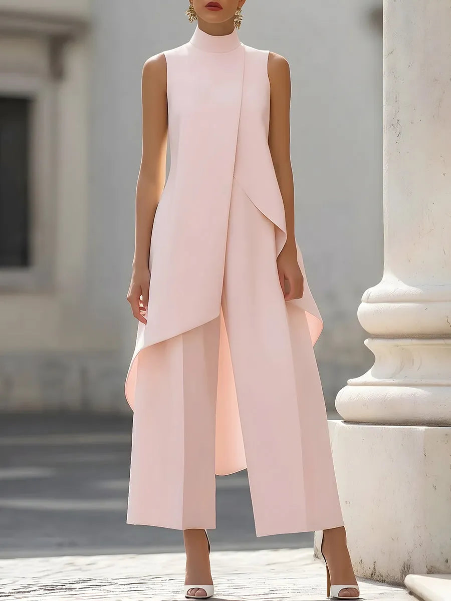 Women's Asymmetrical Top and Wide Leg Trouser Set
